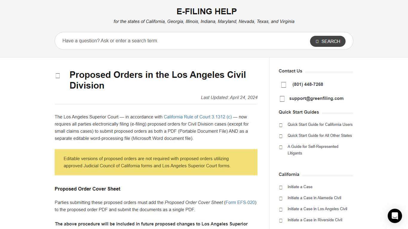 Proposed Orders in the Los Angeles Civil Division